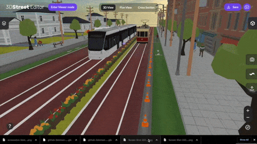 Animated gif of a user capturing a screenshot in 3DStreet Editor.
