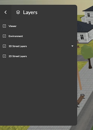 Screenshot of the layers panel in 3DStreet Editor.