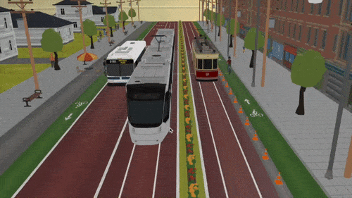 Animated gif of a user rotating a street scene using the 3DStreet Editor.