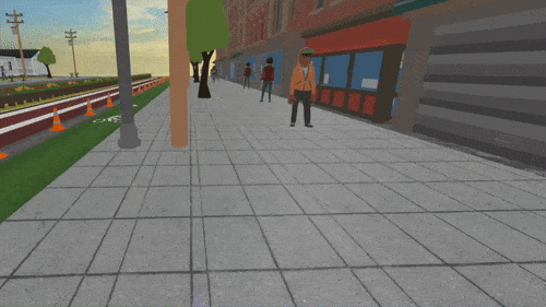 Animated gif of using cursor teleport to traverse a scene in 3DStreet Viewer