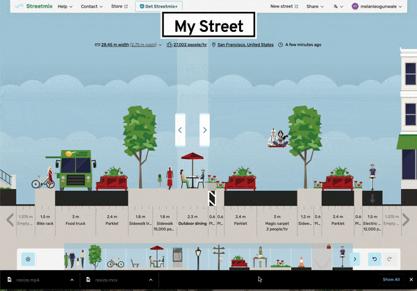 Animated gif screenshot of resizing a street segment in Streetmix